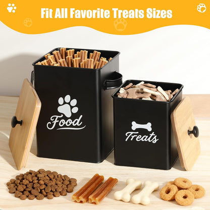 Dog Treat Container Set of 2, Dog Food Storage Containers with Airtight Lids, Metal dog treat jars for Kitchen Countertop, Pet Cookie Canister to Keep Treats Fresh, 9.4''×7.1''×9.6", Black