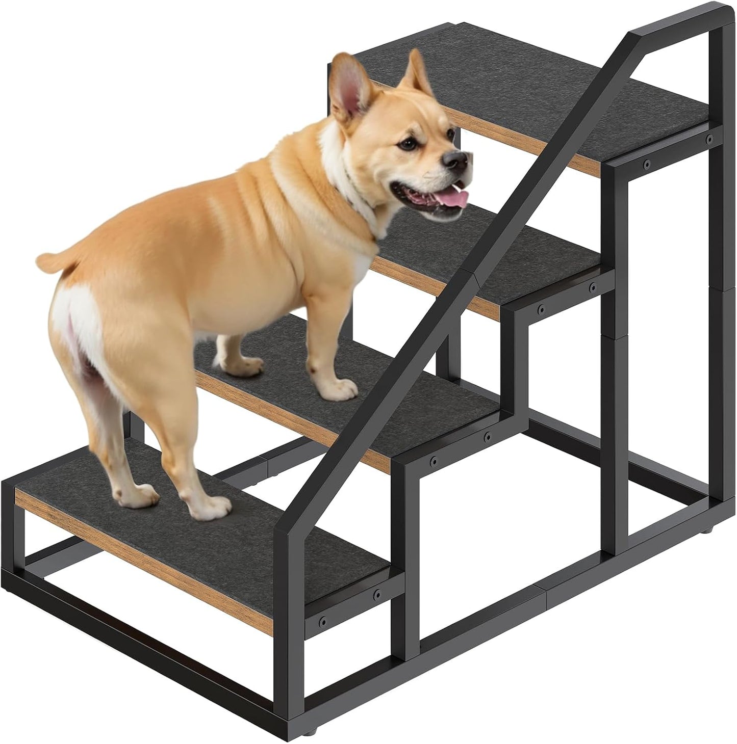 YATINEY Dog Stairs for Small Dogs, 4-Steps Dog Steps for High Beds and Couch, 20.5”H Pet Steps with Non-Slip, Rustic Brown and Black LT01BR