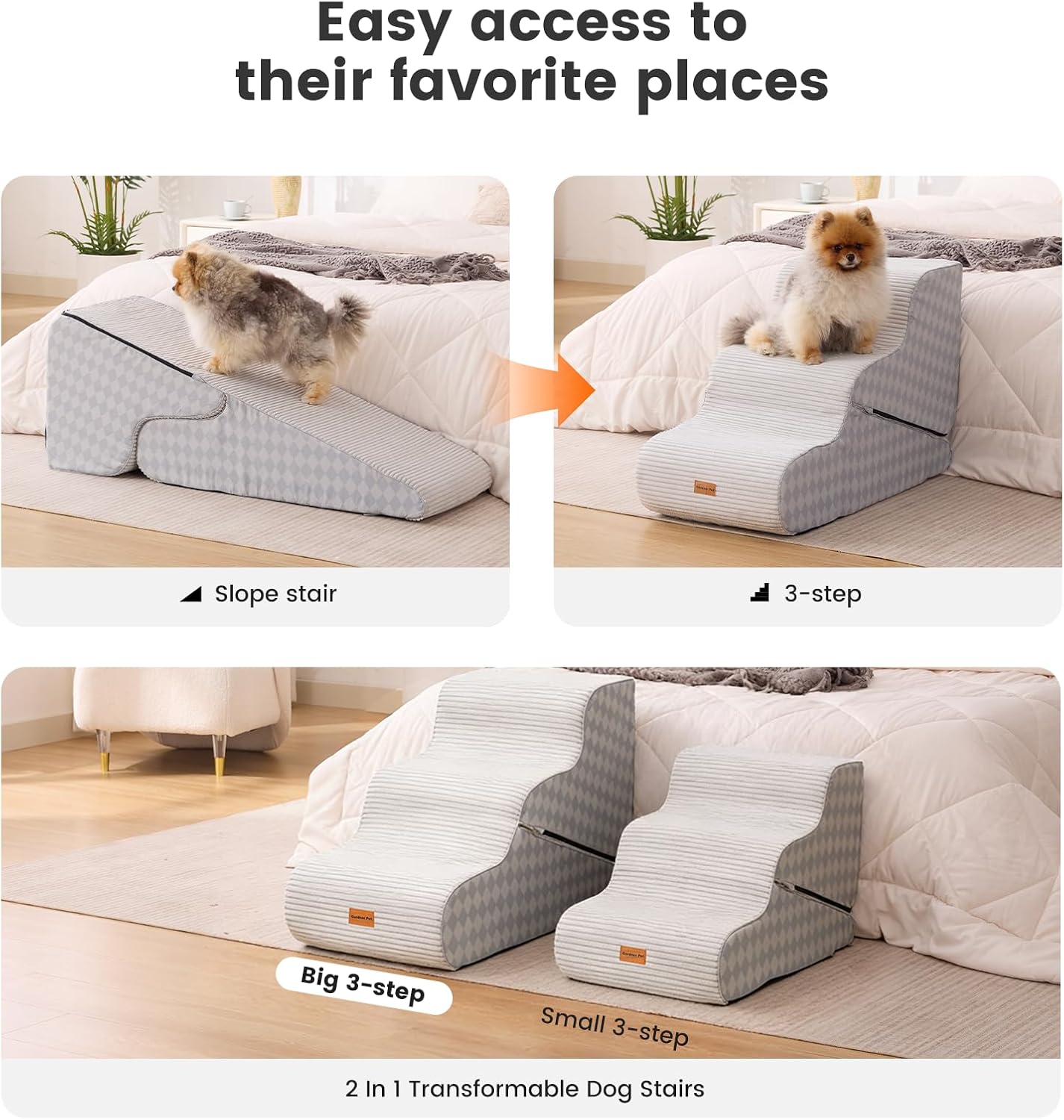 Gardner Pet 4-Step Dog Stairs for Small Dogs 18.5" H, Curved 4-Step Pet Stairs, Dog Steps for High Bed (18-20 in), Couch with Durable Non-Slip Waterproof Fabric Cover and CertiPUR-US Certified Foam