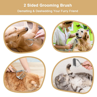 Undercoat Rake for Dogs, Dematting Comb for Dogs and Cats with Wood Handle, Deshedding Dog Brush for Remove Mats, Long-Haired Pets Grooming Rake, L