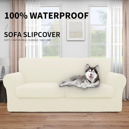 Easy-Going 100% Dual Waterproof 4 Pieces Stretch Soft Couch Cover for Dogs, Sofa Slipcover for 3 Separate Cushion Couch Leakproof Furniture Protector for Kids, Pets Dark Gray