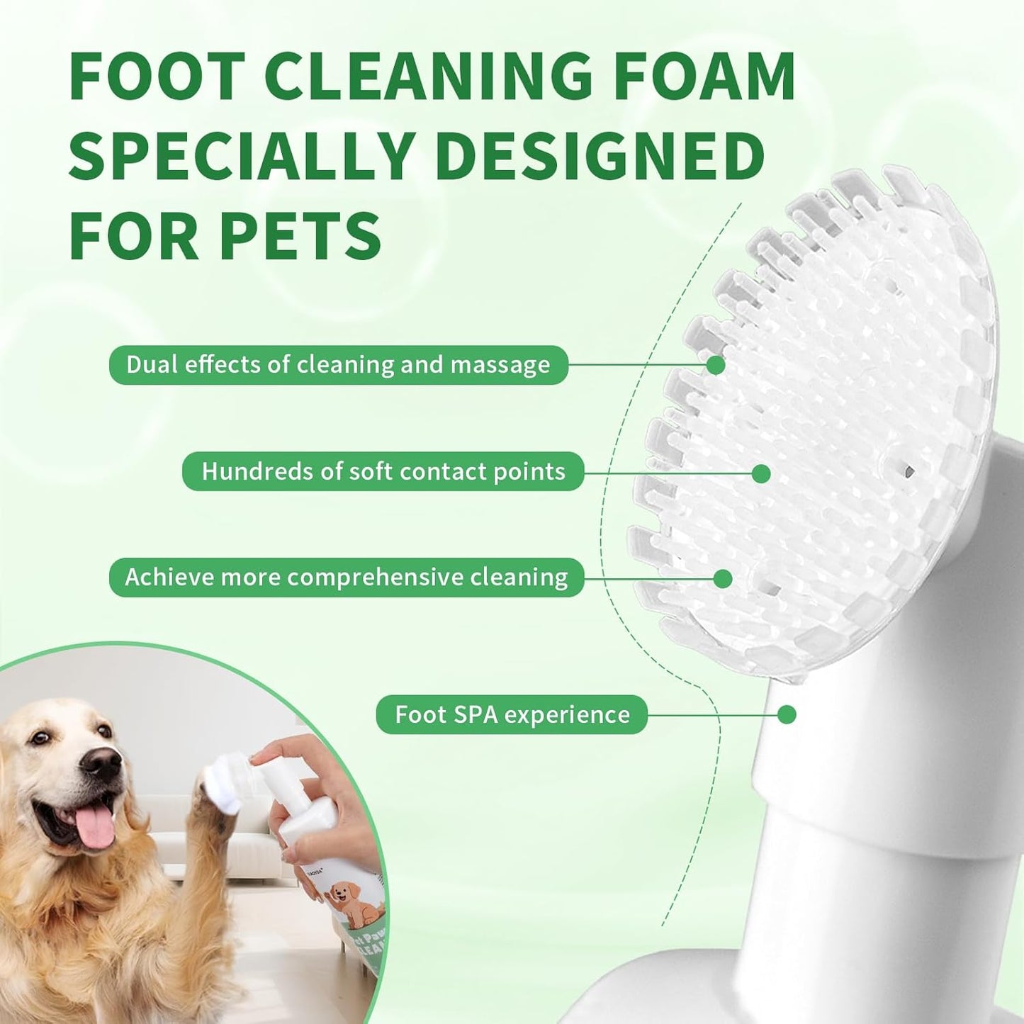 Dog Paw Cleaner No-Rinse Foam, 5-in-1 Paw Washer with Soft Silicone Brush - Removes Mud Dirt & Odor, Moisturizes & Soothes Dry Cracked Paws, pH-Balanced Hypoallergenic for Dogs & Cats, 5.07oz