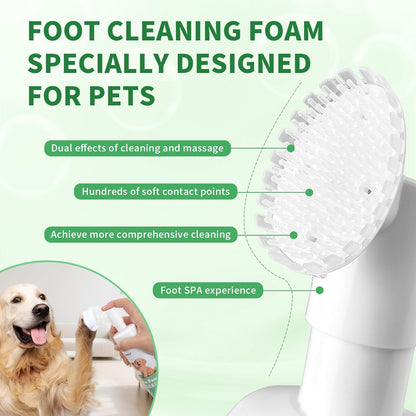 Dog Paw Cleaner No-Rinse Foam, 5-in-1 Paw Washer with Soft Silicone Brush - Removes Mud Dirt & Odor, Moisturizes & Soothes Dry Cracked Paws, pH-Balanced Hypoallergenic for Dogs & Cats, 5.07oz