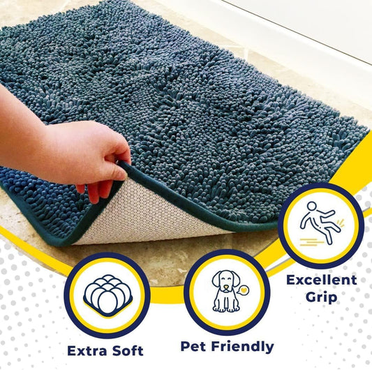 Muddy Mat® Pack of 3 Highly Absorbent Microfiber Dog Door Mat and Pet Rug, Non Slip Thick Washable Area Mat Soft Chenille for Kitchen Bathroom Bedroom and Outdoor - Beige Small, Medium & Large
