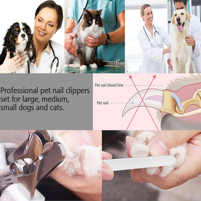 Pet Nail Clippers and Trimmers Set Safety Guard to Avoid Over Cutting Razor Sharp Blades Grooming Tool for All Small Large Dog Cat Red