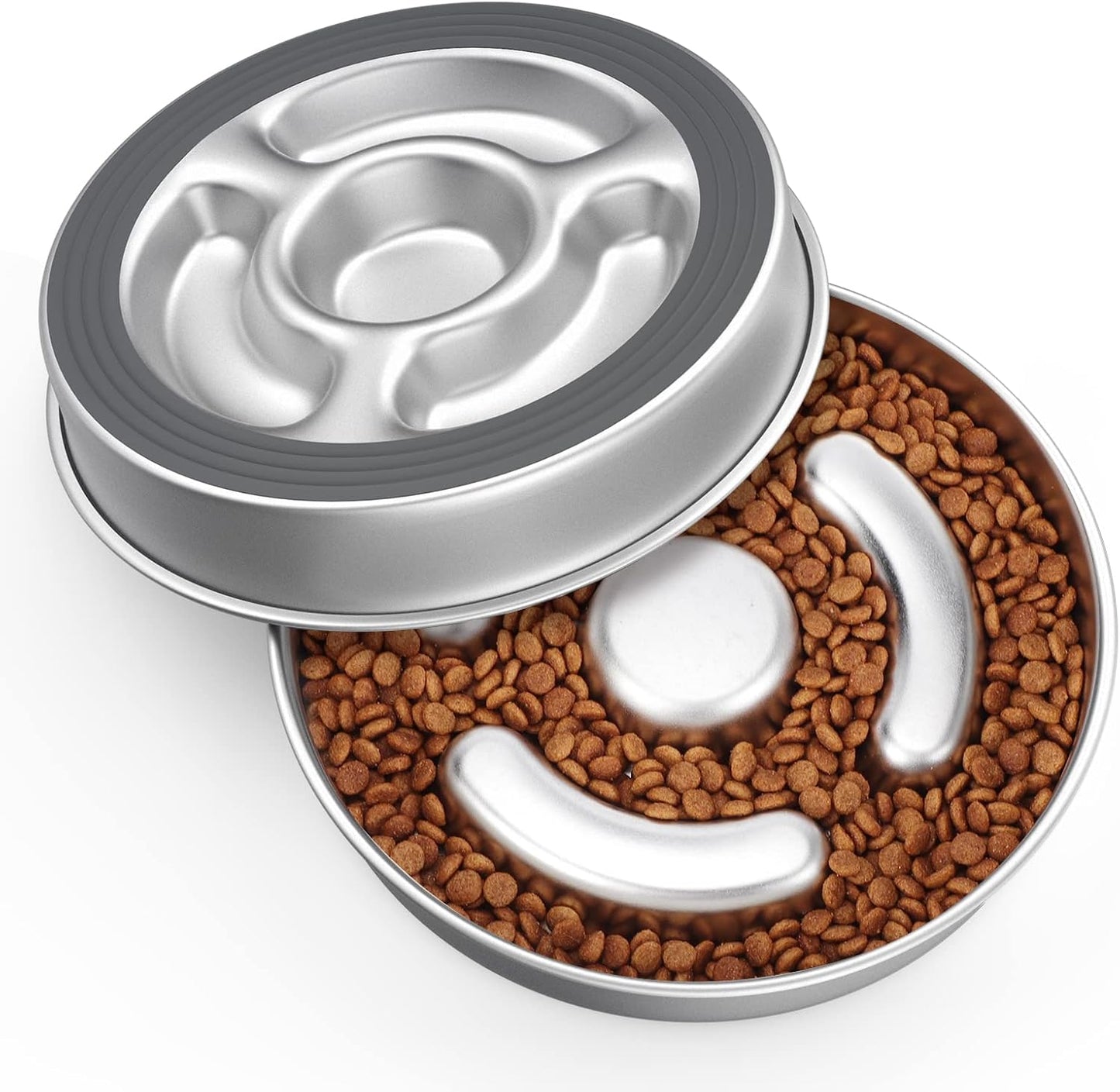 AIPERRO Slow Feeder Dog Bowl Stainless Steel, 2 Cups Metal Non-Slip Dog Food Bowls, Dogs Water Bowl for Small & Medium Sized Dogs, Fun Bloat Stop Pet Bowl for Fast Eaters, Slows Down Pets Eating