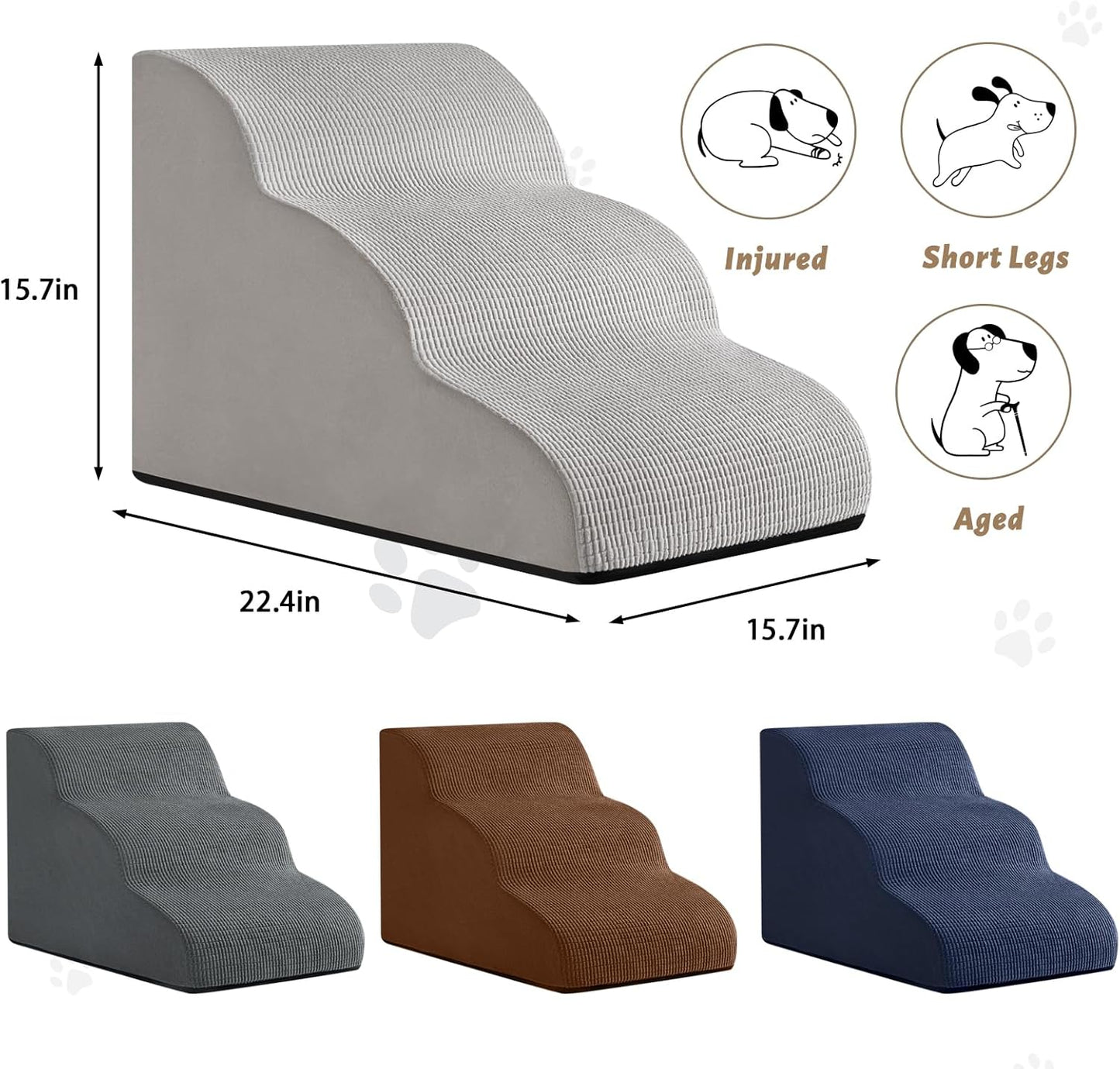 Aodisman 3-Step Dog Ramp and Stairs for Sofa and Chair - Non-Slip Sturdy Pet Steps for Small Dogs and Cats,15.7" H,Grey