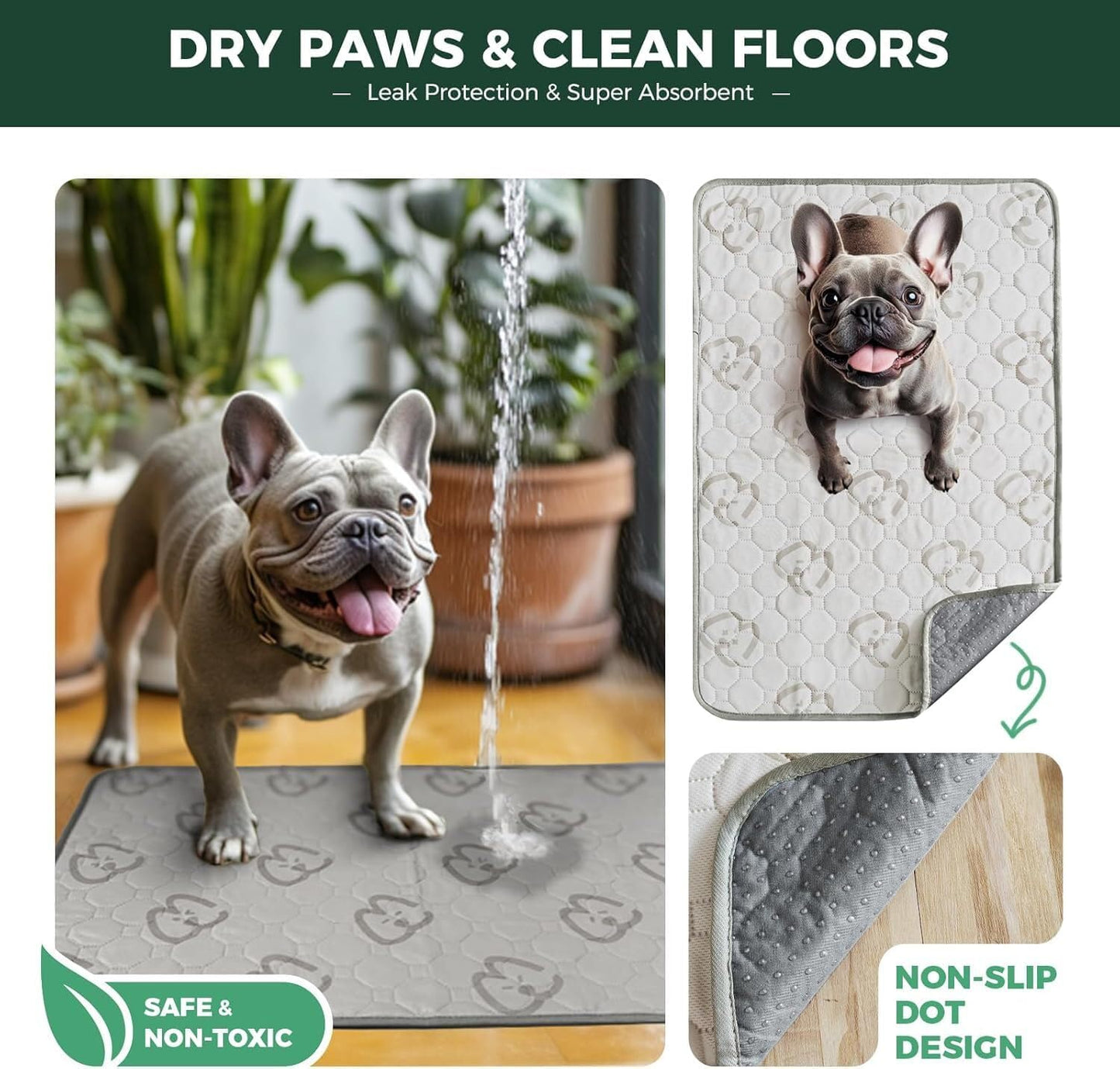 FXW Washable Pee Pads for Dogs, Puppy Pads with Super Absorbent, Specifically Designed for FXW Rollick/Homeplus 24inch 6 Panels Dog Playpen, 39" x 63" Rectangle, Khaki, 1 Pack