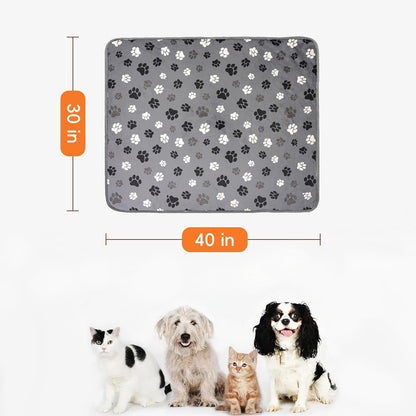 Waterproof Dog Blankets Pet Blanket 50"x60", Soft Fluffy Sofa Car Bed Protector, Reversible Sherpa Fleece Dog Blanket for Large Dogs (Dark Grey-Paws)