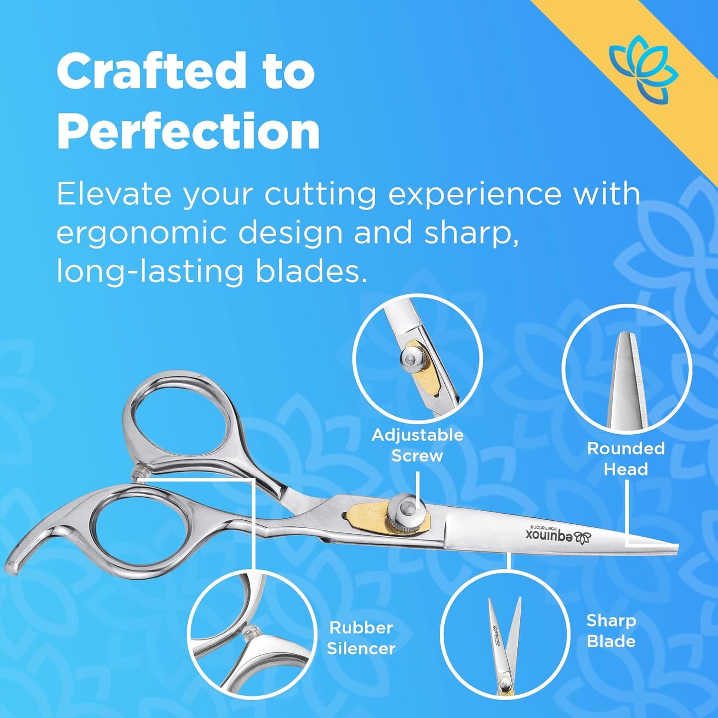 Equinox Dog Grooming Scissors & Deshedder - 7 in 1 Pet Grooming Scissors Set with undercoat brush - Curved Dog Scissors with safety tips - Includes Thinning & Rounded Shears - For dogs & cats