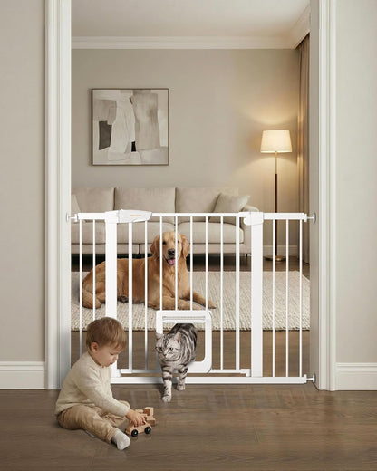 Baby Gate for Stairs, 29.92-48” Wide Pressure Mounted Baby Gate No Drill Needed, Auto Close Dog Gate for Doorways, Easy Walk Through Safety Child Gates for Toddler & Pet/Puppy, Indoor, White