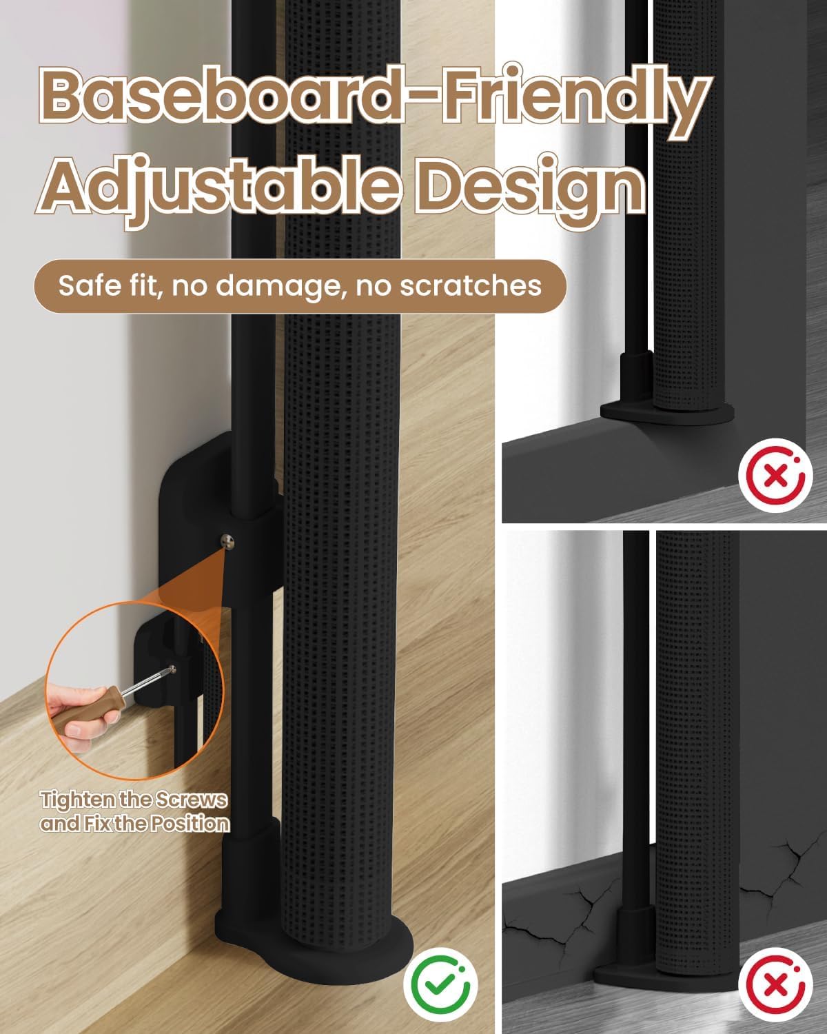55" Retractable Baby Gates, 34" Tall Mesh Baby Gate with 4 Reinforced Rods, Prevents Kids & Dogs from Crawling Under, Retractable Dog Gate for Doorways, Hallways, Indoor/Outdoor, Black