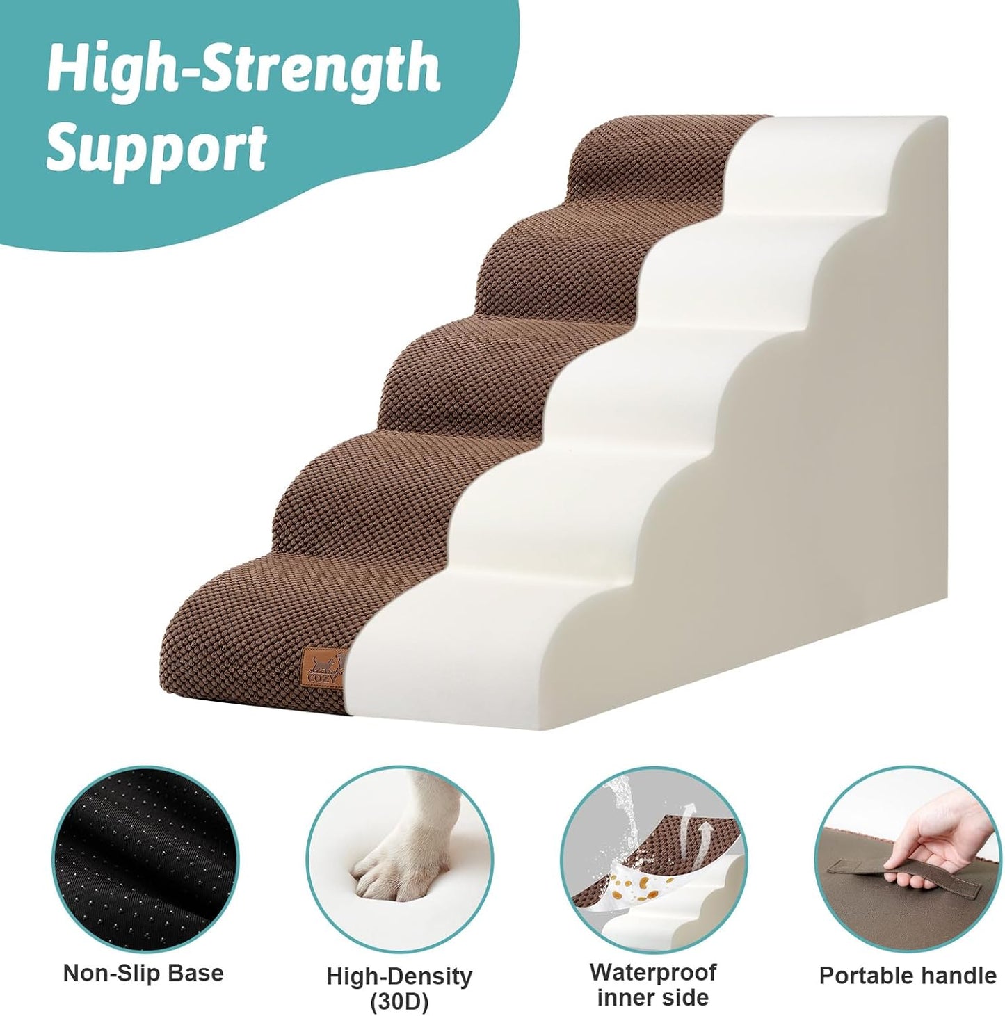 COZY KISS Extra Wide Dog Stairs with Tunnel, Foam Detachable Large Dog Step for Small Pet, Puppy or Cats, Medium Pet Ramp for High Bed, Couch, Sofa or Car, 19.7x33x22.4 inch, 5 Step, Beige