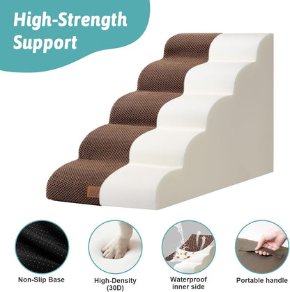 COZY KISS Extra Wide Dog Stairs with Tunnel, Foam Detachable Large Dog Step for Small Pet, Puppy or Cats, Medium Pet Ramp for High Bed, Couch, Sofa or Car, 19.7x33x22.4 inch, 5 Step, Beige