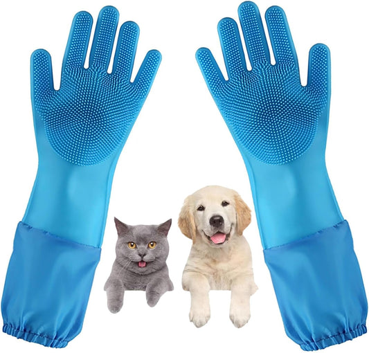 Dog Washing Gloves, Pet Grooming Gloves with Soft Brushes, Bathing and Massaging for Dogs and Cats, Silicone Heat Resistant Cleaning Gloves with High-Density Teeth (Gray)