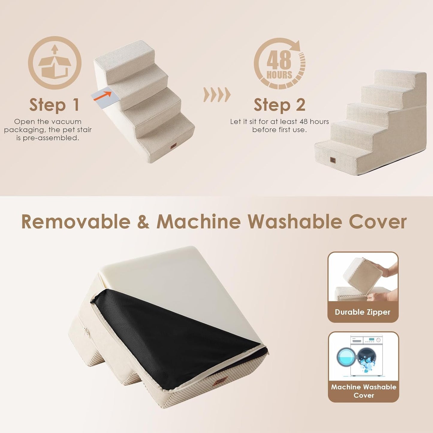 EHEYCIGA Dog Stairs for High Bed 22.5" H, 5-Step Dog Steps for Bed, Pet Steps for Small Dogs and Cats, Non-Slip Balanced Pet Ramp Indoor, Grey
