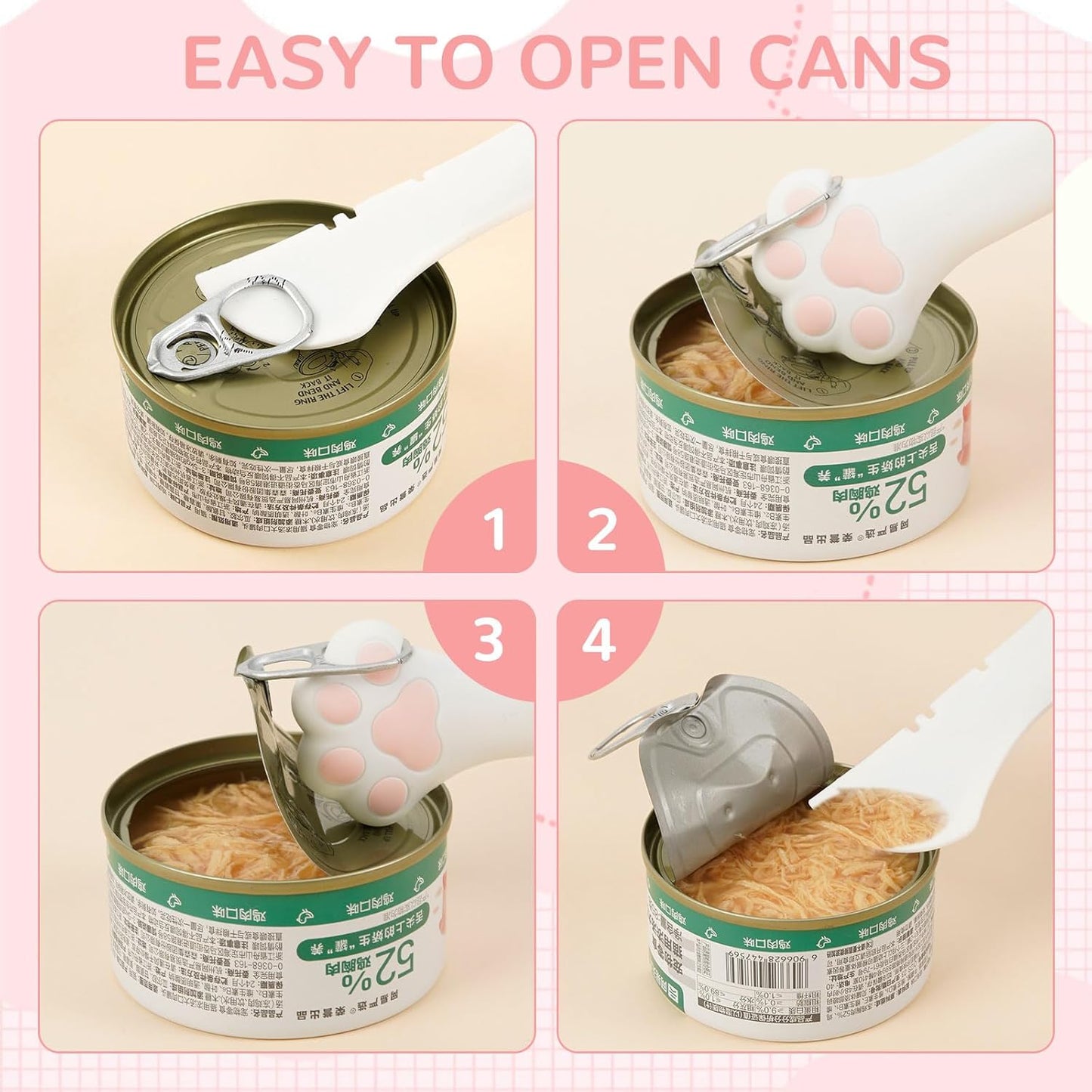 6 PCS Silicone Pet Food Can Covers Lids Set, Multi-Function Cat & Dog Wet Food Can Lids with Stainless Steel Spoon, Built-in Opener, Paw-Shaped Spatula & Treat Squeezer