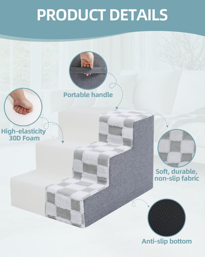 KSIIA Dog Stairs for Small Dogs & Cats Pet Stairs Supportive 4-Tier Pet Steps for Bed Couch Sofa Chair, No-Slip Cat Steps with Removable Washable Cover, 24" D x 15" W x 17.5" H, Grey