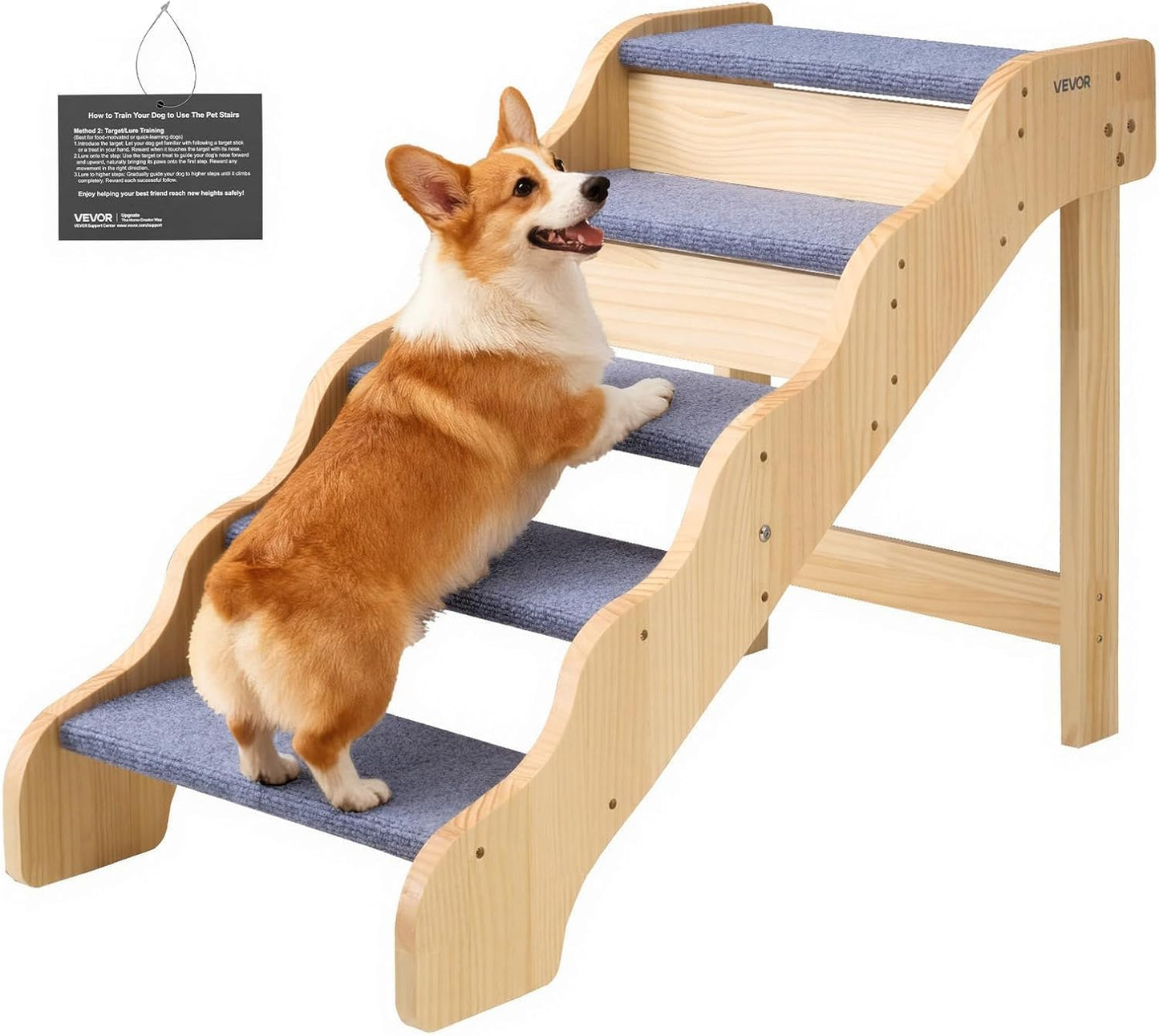 VEVOR Wood Pet Stairs, 2-Step Dog Stairs for Beds, Sofa & Cars, 110lbs Load Capacity, Floded Flat Design, Stable & Sturdy Cat & Dog Step Ladder for Small Medium Large Older Pet Puppy Essentials