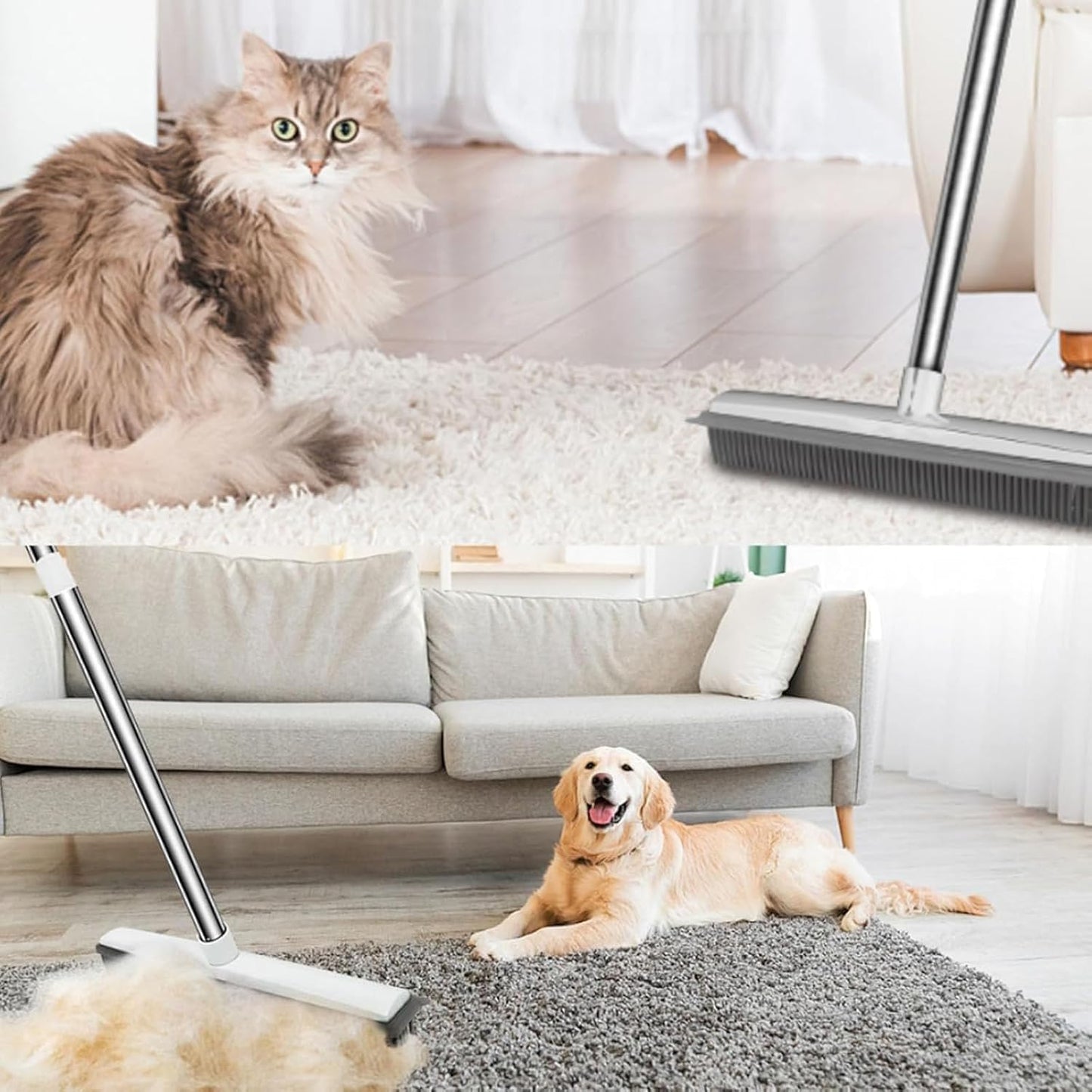 Pet Hair Broom,Multifunctional Rubber Cat and Dog Hairs,Silicone Hair Rake for Dog & Cat Hair, for Tiles, Wooden Floors, Carpets (B)