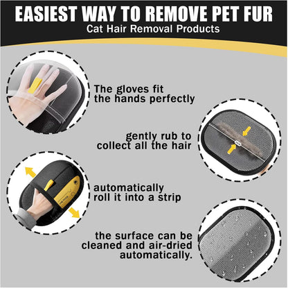 3pcs Pet Hair Remover, Electrostatic Pet Hair Removal Gloves, Reusable Cat & Dog Hair Remover for Couch, Furniture, Carpet, Curtain, Upgraded Animal Fur Removal Tool, Cat Grooming Gloves