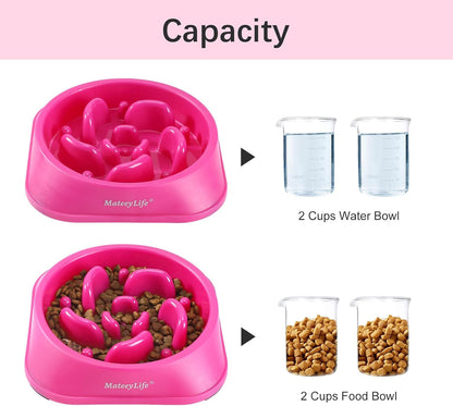 MateeyLife Slow Feeder Dog Bowls 2PCS, Anti-Choking Puzzle Dog Food Bowls, Anti-Slip Interactive Feeding Slow Down Eating, Bloat Stop Maze Dishes for Medium Breeds Pink&Purple