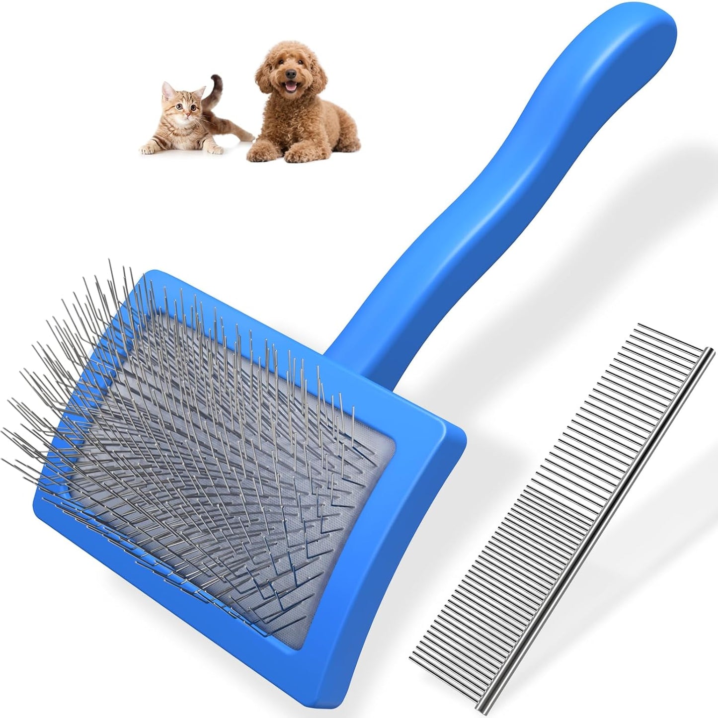 2PCS Slicker Brush for Dogs & Pet Comb,Professional Dog Grooming Brush (Goldendoodles,Poodles,Labradoodles) with Extra Long Pins to Effectively Remove Tangles, Knots and Mats (Orange, Large)