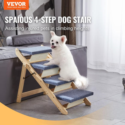 VEVOR Wood Pet Stairs, 2-Step Dog Stairs for Beds, Sofa & Cars, 110lbs Load Capacity, Floded Flat Design, Stable & Sturdy Cat & Dog Step Ladder for Small Medium Large Older Pet Puppy Essentials