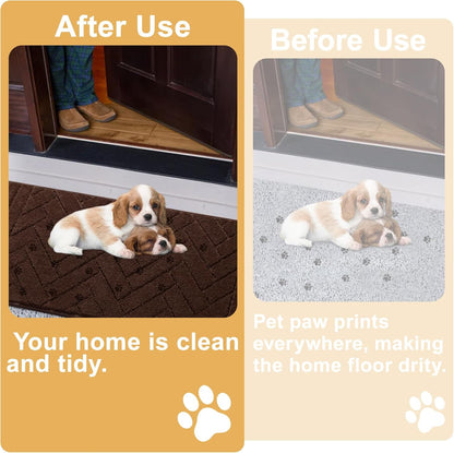 Tindbea Dog Mat for Mud Paws,Absorbs Moisture Dirt Non-Slip Washable Mud Mat for Dogs,Soft Rubber Backing Front Inside Pet Rug for Entryway, Dog Paws, Patio(20"x48",Charcoal)