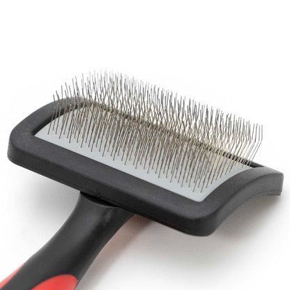 Jeffers Pet Dual Level Pin Universal Slicker Brush for Dogs, Cats & Small Pets - Curved Grooming Brush with Long & Short Pins for Shedding, Detangling, Finishing - Remove Mats & Dead Coat - Large