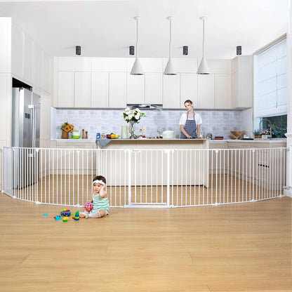 COMOMY 198" Baby Gate Extra Wide, Dog Gate Pet Gate for House Stairs Doorways Fireplace, 3 in 1 Play Yard Child Safety Gate, Auto Close, Hardware Mounted (30" Tall, Black)