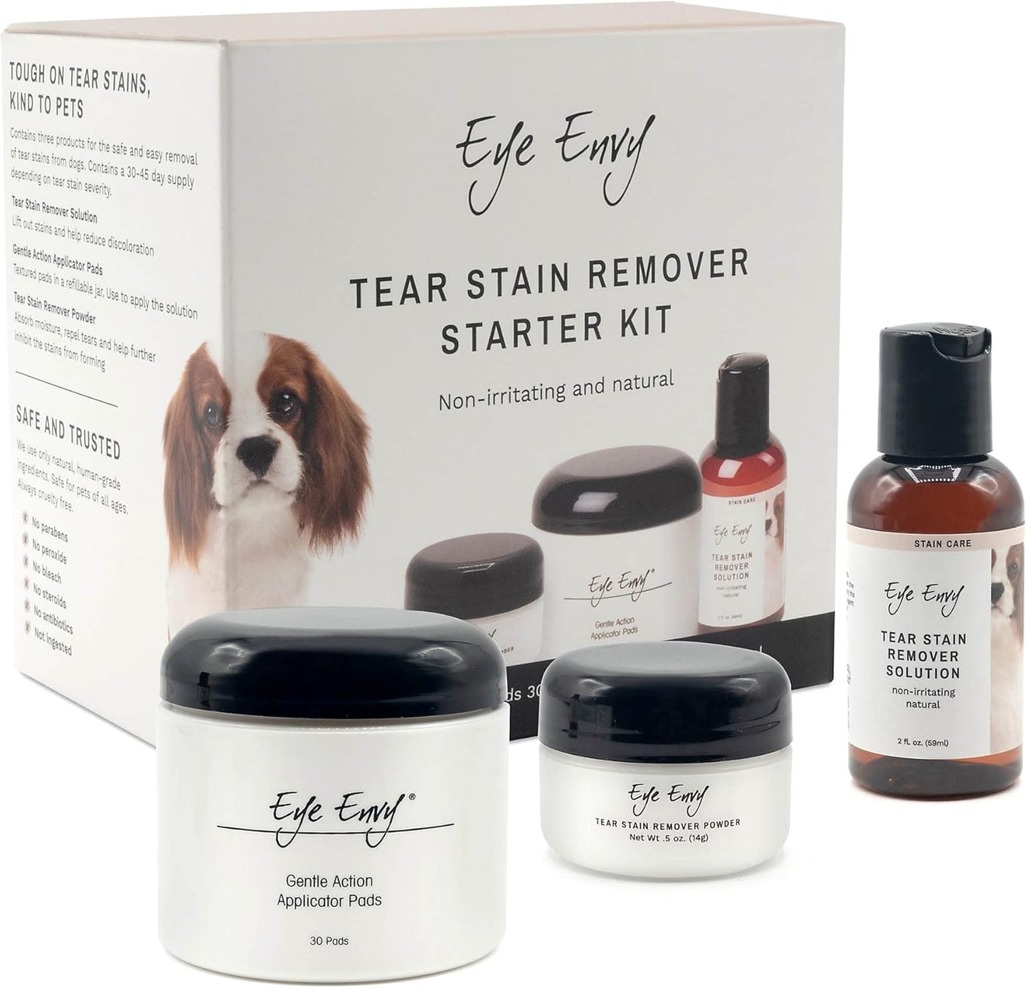 Eye Envy Dog Tear Stain Remover Starter Kit with ProPowder Brush | Stain Solution, Applicator Pads, Stain Powder and Small Applicator Brush | Lasts 30-45 Days