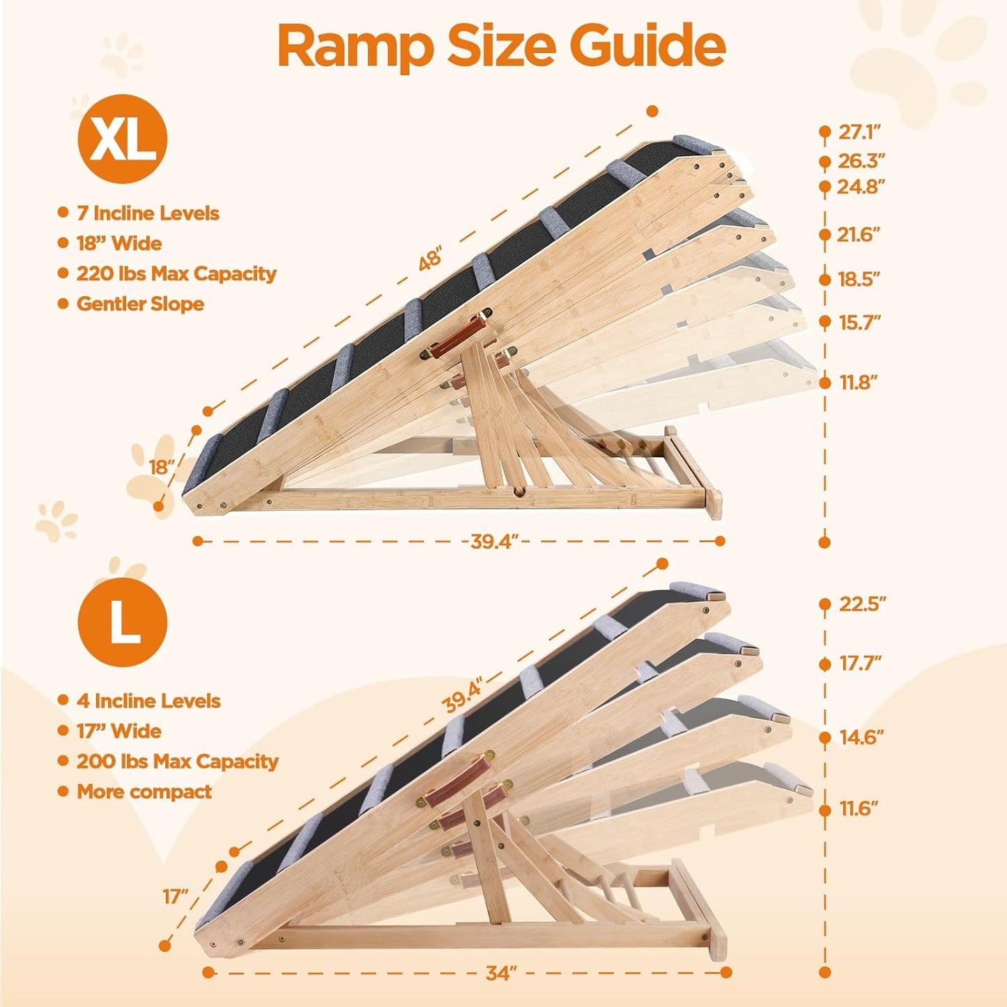 Dog Ramp for Bed - Extra Wide 17’’, Non-Slip Rubber Surface Excellent Traction, Pet Ramp for Small Large Dogs to Get on High Couch Car, Hold up to 200lb, Adjustable, Foldable