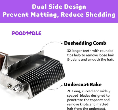 2 in 1 Undercoat Rake for Dogs and Cats, Professional Grooming Brush Dematting & Shedding Comb to Remove Loose Hair, Matted Fur Efficiently, Perfect for Poodle, Doodle & All Long Haired Pets