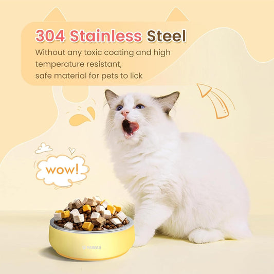 Pawaii Dog Bowl, 34 oz Double-Wall Stainless Steel Food and Water Bowl, Non-Slip Rubber Base, Dishwasher Safe, ID Tag Included, (1 Pack)