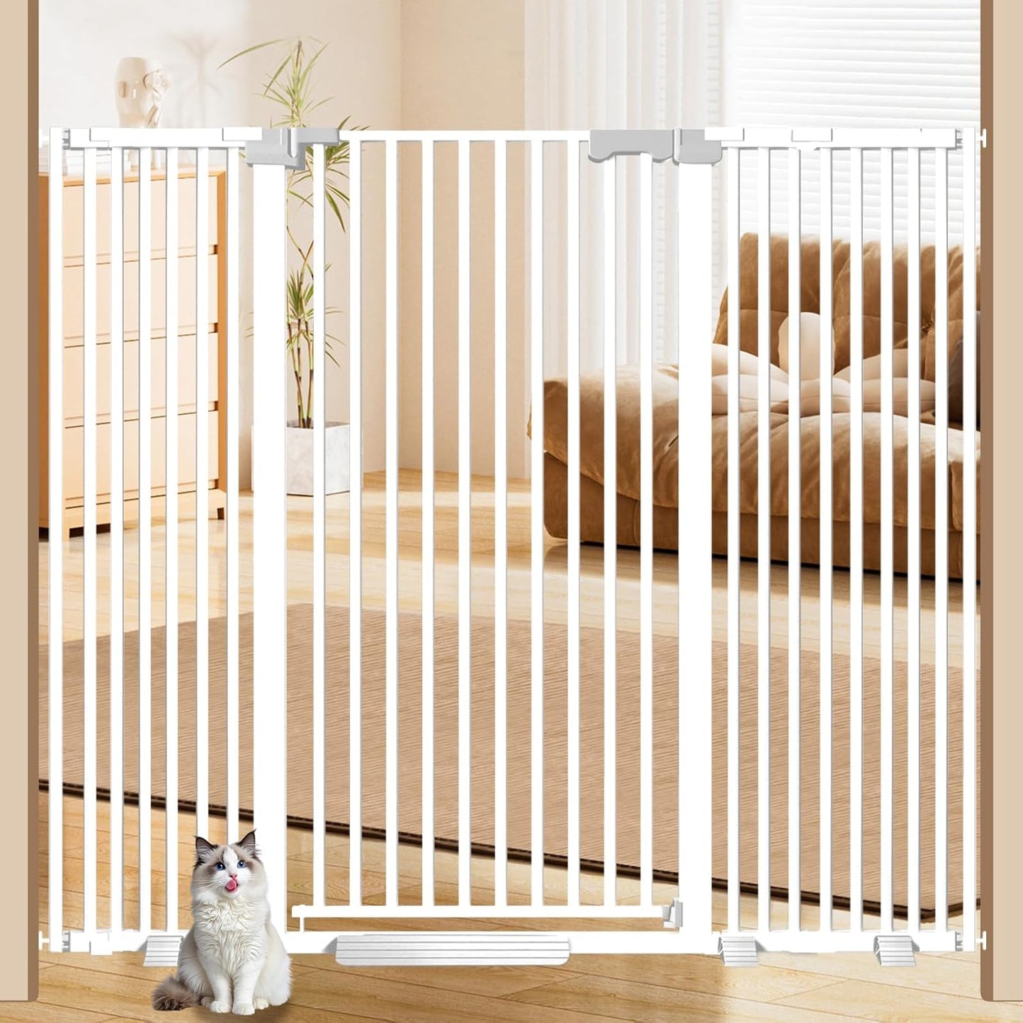 51'' Extra Tall Cat Gate for Doorways 30-40.9'' Wide, Climb Proof Pet Dog Gates for Kitten Dogs, Pressure Mounted No Drilling Cats Fence Barrier White