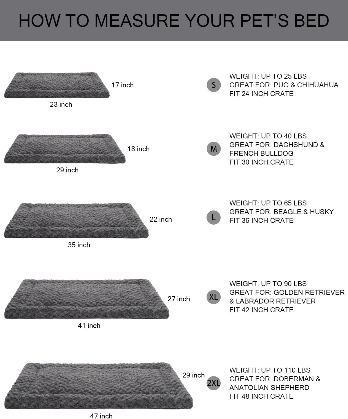 Washable Dog Bed Mat Ultra Soft Dog Crate Pad Comfy Fluffy Pet Kennel Beds Sleeping Mattress for Large Jumbo Medium Small Dogs, 36 x 23 Inch, Gray
