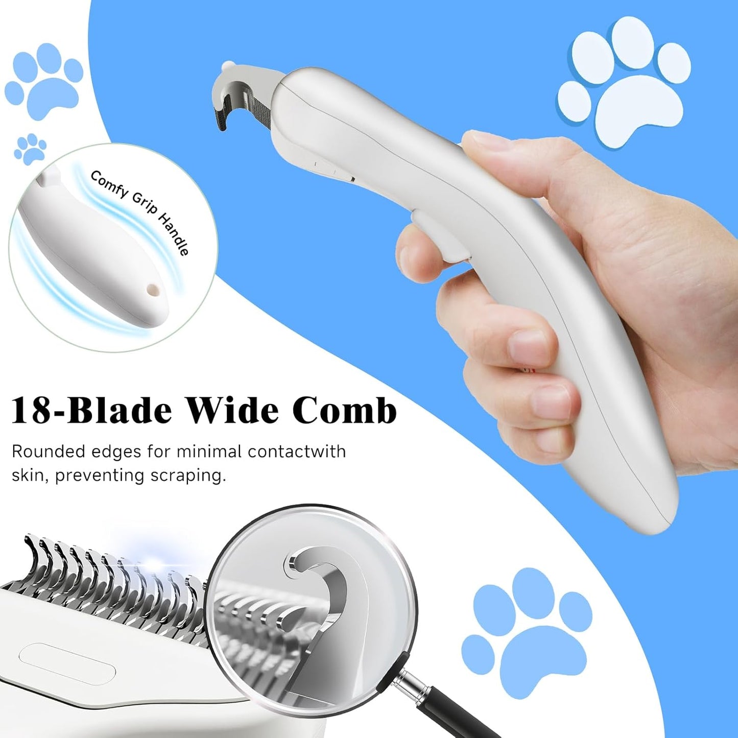 Pet Steam Brush for Dog & Cat - 3-in-1 Steam Grooming Brush for Shedding & Hair Removal - Self Cleaning Spray Comb with Mist for Long Haired Pets - Includes 1*Waterless Shampoo, Blue.
