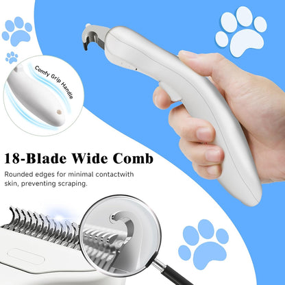 Pet Steam Brush for Dog & Cat - 3-in-1 Steam Grooming Brush for Shedding & Hair Removal - Self Cleaning Spray Comb with Mist for Long Haired Pets - Includes 1*Waterless Shampoo, Blue.