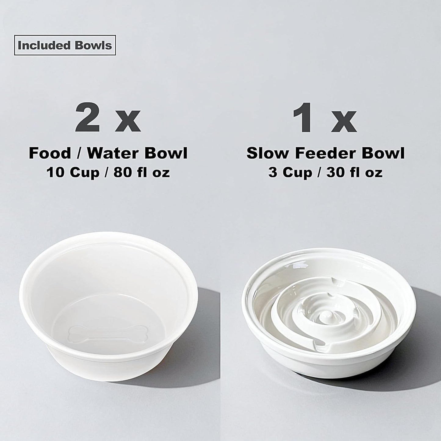 Elevated Dog Bowl Stand with 3 Large Ceramic Bowls – Raised Feeding Station for Medium & Large Dogs, Includes 2 Standard Bowls + 1 Slow Feeder, Durable Iron Frame, Non-Slip (White)