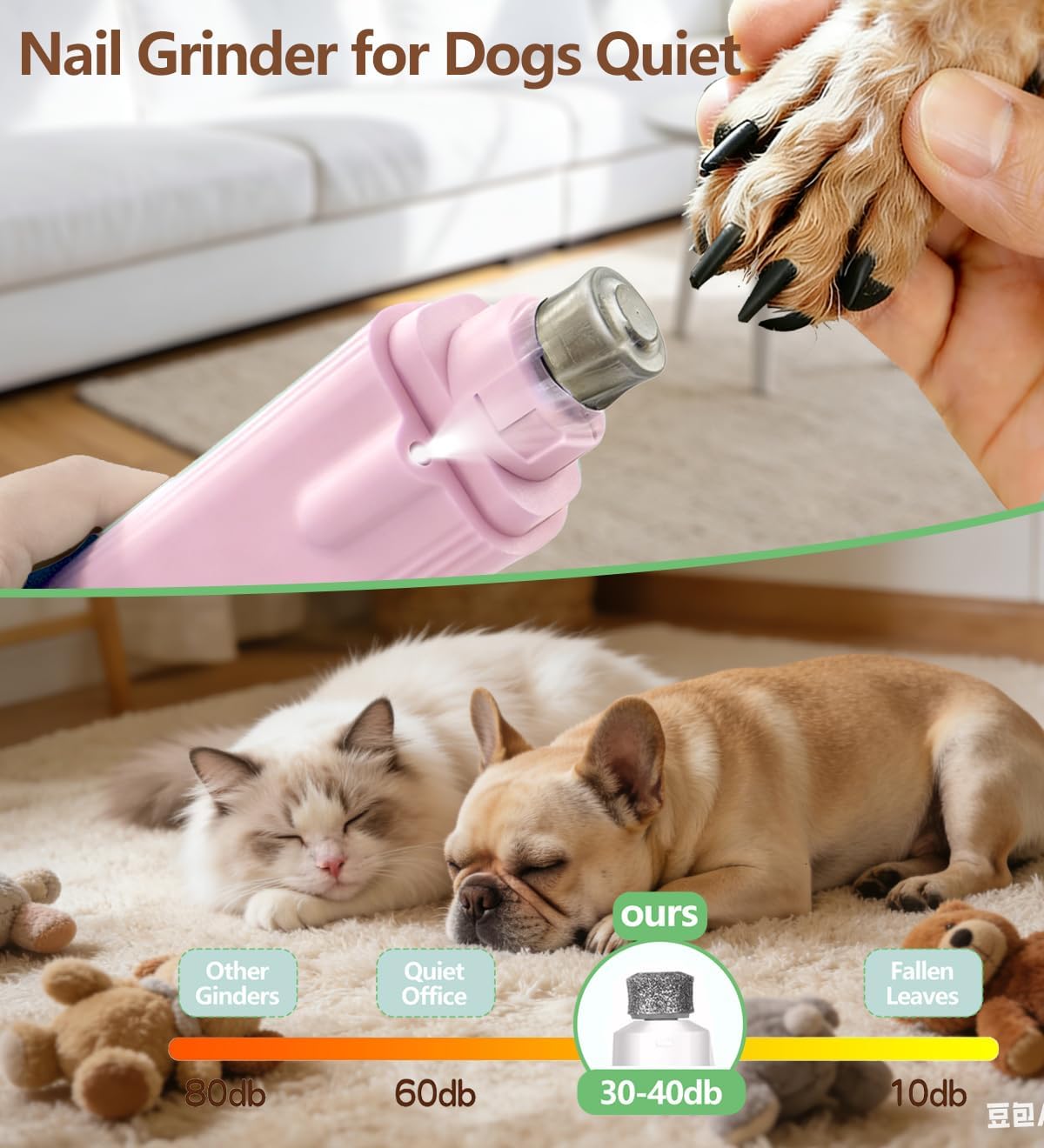 2-in-1 Dog Nail Clipper & Nail Grinder with 2 LED Lights Splash Guard for Large Medium Small Cats Dogs Pets Paw Trimmer Claw Grinders USB Rechargeable White