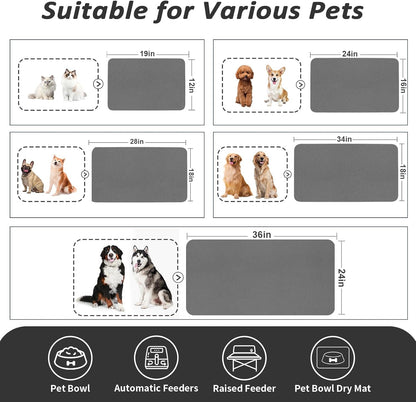 HotLive Dog Food Mat - Absorbent Cat Mat for Food and Water, No Stains Pet Feeding Bowl Mat, Easy to Clean Pet Placemats, Quick Dry Dog Water Dispenser Mat for Messy Drinkers | Paw Dark Grey 12"x 19"