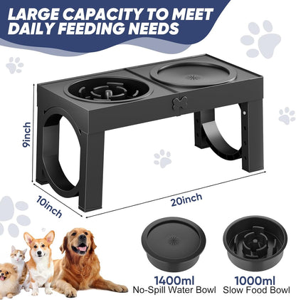 XIAZ Elevated Dog Bowls Large Breed Raised Dogs Bowl Stand Large/Medium Sized Dog Slow Feeder Dogs Bowls Food Water Stands 5 Heights Adjustable 9/11/12/14in Pet Feeder Dish Station