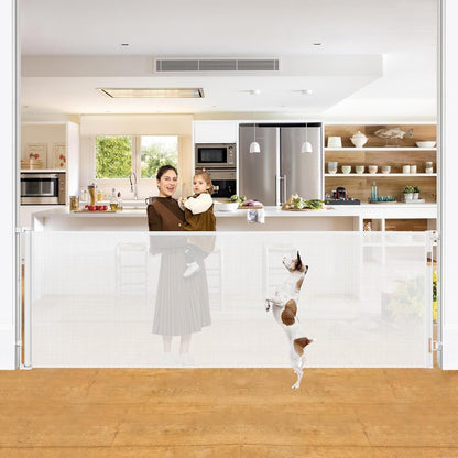 42" Tall X 80" Wide Retractable Dog Gates for Large Openings Extra Tall Retractable Baby Gates for Doorways Extra Tall Pet Gate Indoor Outdoor Long Baby Gate Large Mesh Dog Gate (Gray)