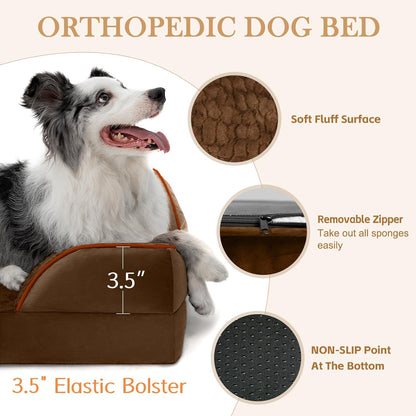 Comfort Expression Orthopedic Dog Bed for Extra Large Dogs 42x30 Inch, Waterproof Egg Crate Foam XL Pet Bed with Removable Bolsters, Dog Couch with Washable Cover & Non-Slip Bottom, Grey - Colors A
