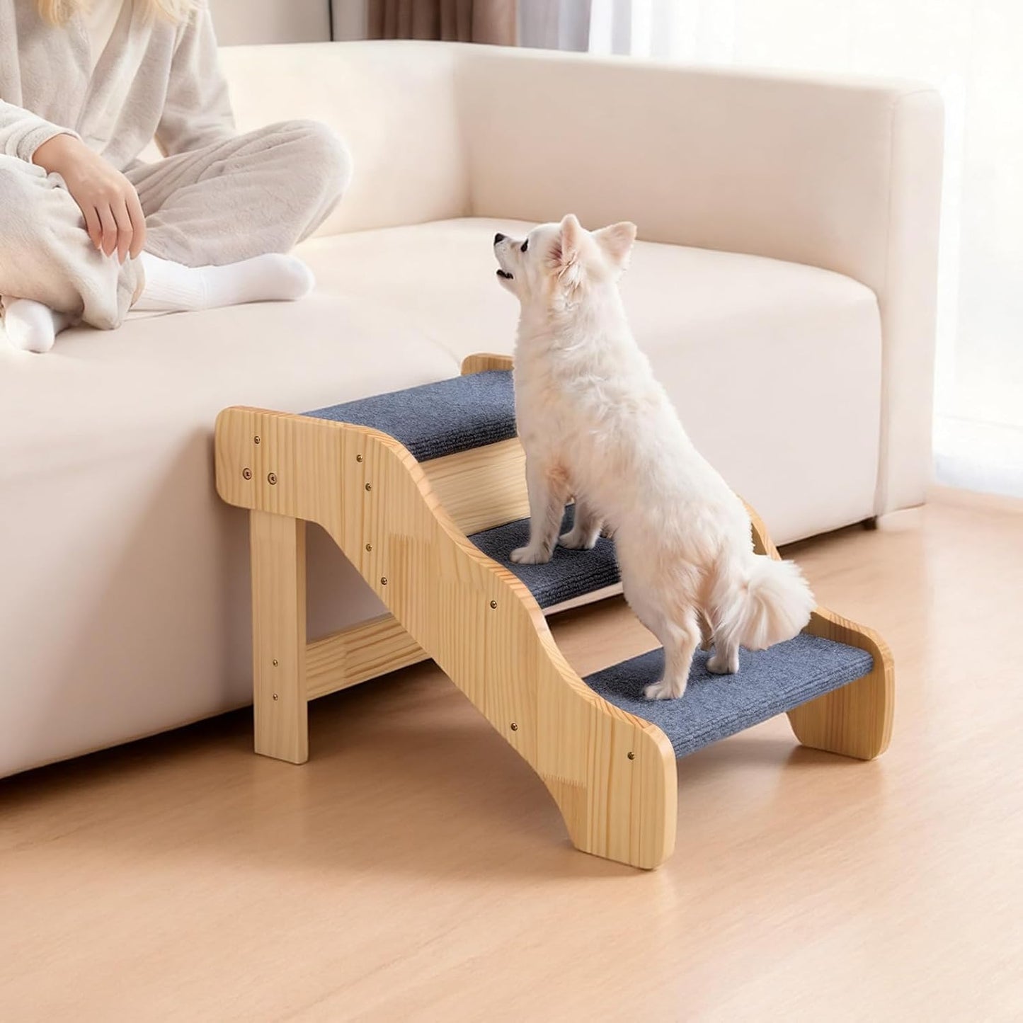 VEVOR Wood Pet Stairs, 2-Step Dog Stairs for Beds, Sofa & Cars, 110lbs Load Capacity, Floded Flat Design, Stable & Sturdy Cat & Dog Step Ladder for Small Medium Large Older Pet Puppy Essentials