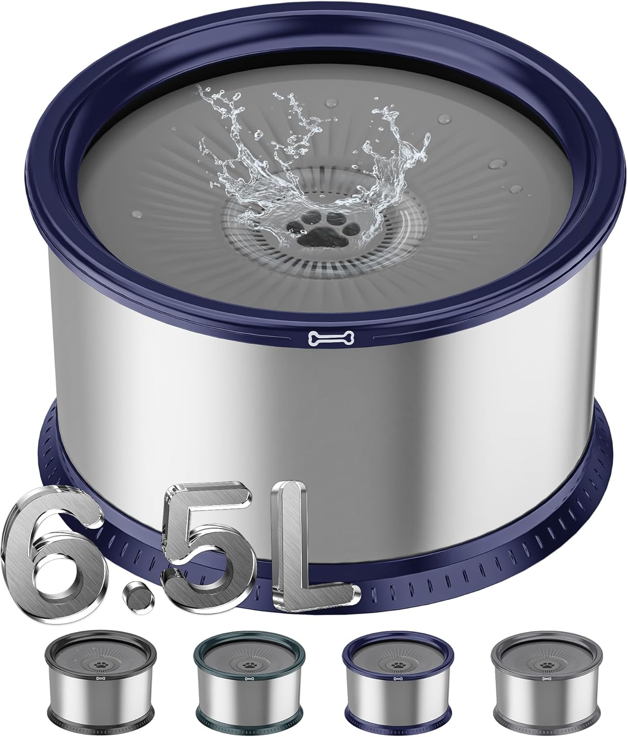 1.6 Gallon Dog Water Bowl, 6.5L/220oz Stainless Steel No Spill Water Bowl for Large Dogs, Super Large Capacity Splash Proof Pet Slow Drinking Water Bowl with Anti-Slip Mat for Mess Drinkers