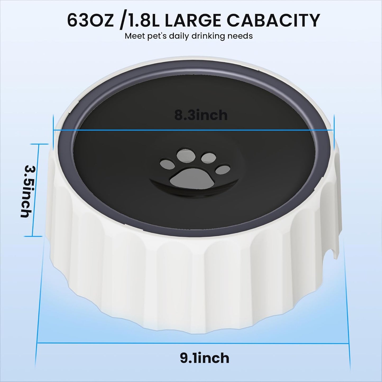 Dog Water Bowl No Spill 70oz/2L Large Capacity Dispenser Non Slip No Splash Bowl Pet Slow Feeder No Drip Dog Water Bowl on Vehicle Slow Water Bowl for Dogs and Cats