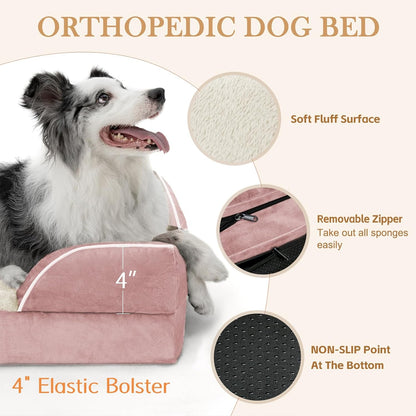 Comfort Expression Orthopedic Dog Bed for Extra Large Dogs 42x30 Inch, Waterproof Egg Crate Foam XL Pet Bed with Removable Bolsters, Dog Couch with Washable Cover & Non-Slip Bottom, Grey - Colors B