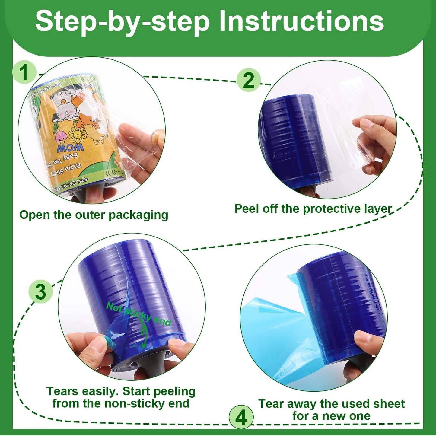 Lint Roller Pet Hair Value Pack of 250 Sheets, Extra Sticky Lint Remover for Dog & Cat Fur, Clothes, Furniture, Couches Reusable Lint Remover for Fuzz, Fluff & Hair(White)